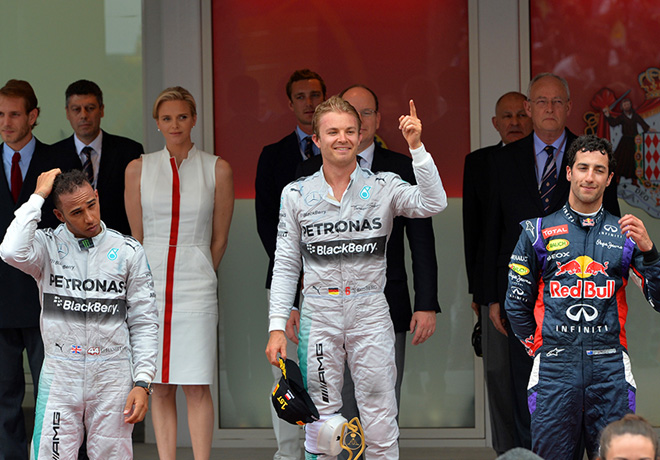 F1 - Monaco 2014 - Hamilton - Rosberg - Ricciardo en el Podio