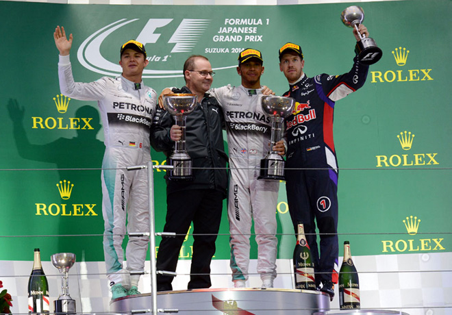 F1 - Japon 2014 - Nico Rosberg - Lewis Hamilton - Sebastian Vettel en el Podio