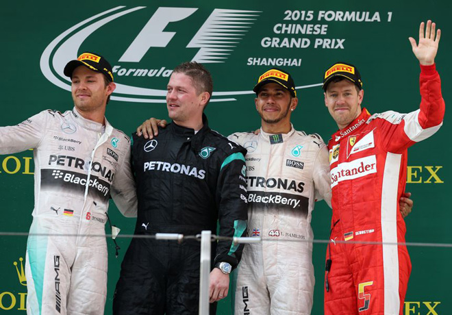 F1 - China 2015 - Rosberg - Hamilton - Vettel en el Podio