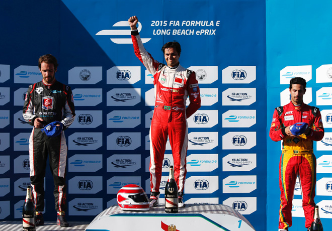 Formula E - Long Beach - Estados Unidos 2015 - Jean-Eric Vergne - Nelson Piquet Jr - Lucas Di Grassi en el Podio