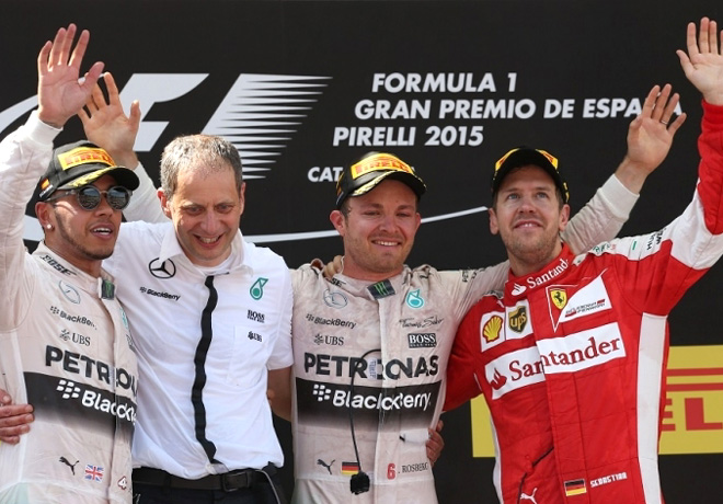 F1 - España 2015 - Carrera - Lewis Hamilton - Nico Rosberg - Sebastian Vettel en el Podio
