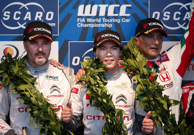 WTCC - Vila Real - Portugal 2015 - Carrera 2 - Yvan Muller - Ma Qing Hu - Gabriele Tarquini en el Podio