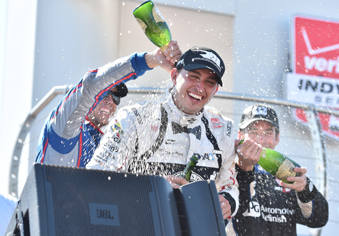 IndyCar - Mid-Ohio 2015 - Carrera - Justin Wilson - Graham Rahal - Simon Pagenaud en el Podio