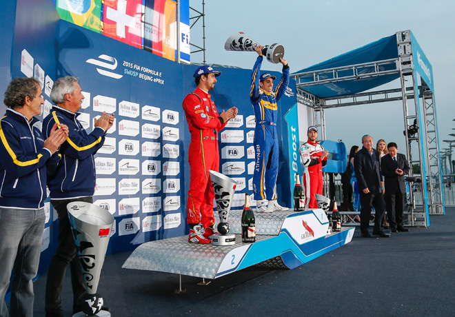 Formula E - Beijing - China 2015 - Lucas Di Grassi - Sebastien Buemi - Nick Heidfeld en el Podio