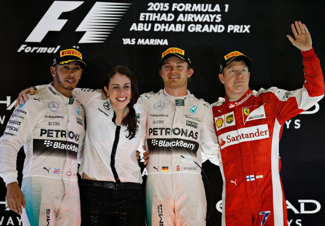 F1 - Abu Dhabi 2015 - Carrera - Lewis Hamilton - Nico Rosberg - Kimi Raikkonen en el Podio