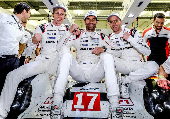 WEC - 6 hs de Bahrein 2015 - Timo Bernhard - Mark Webber - Brendon Hartley - Porsche 919 Hybrid - Campeones