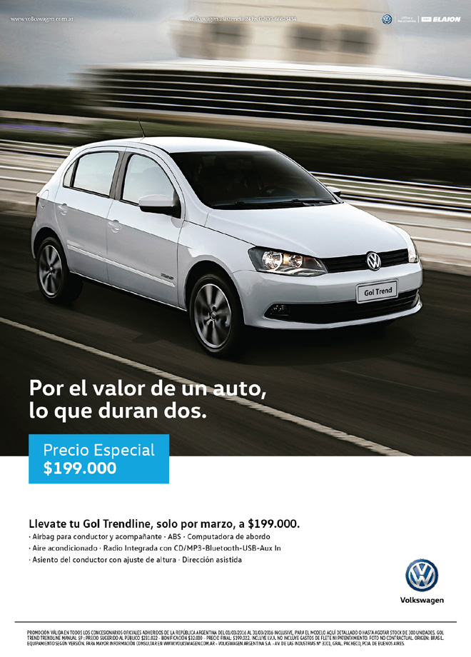 VW Gol Trendline a 199 mil pesos