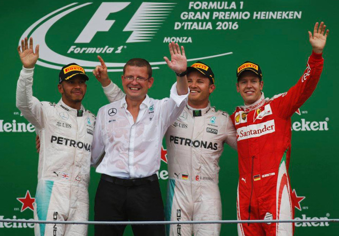 F1 - Italia 2016 - Carrera - Lewis Hamilton - Nico Rosberg - Sebastian Vettel en el Podio