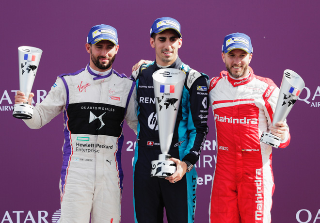 Formula E - Paris - Francia 2017 - Jose Maria Lopez - Sebastien Buemi - Nick Heidfeld en el Podio