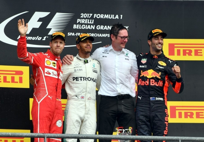 F1 - Belgica 2017 - Carrera - Sebastian Vettel - Lewis Hamilton - Daniel Ricciardo en el Podio