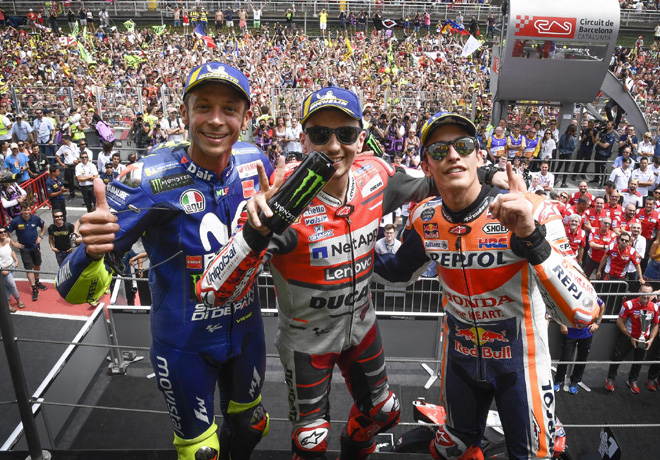 MotoGP - Catalunya 2018 - Valentino Rossi - Jorge Lorenzo - Marc Marquez en el Podio