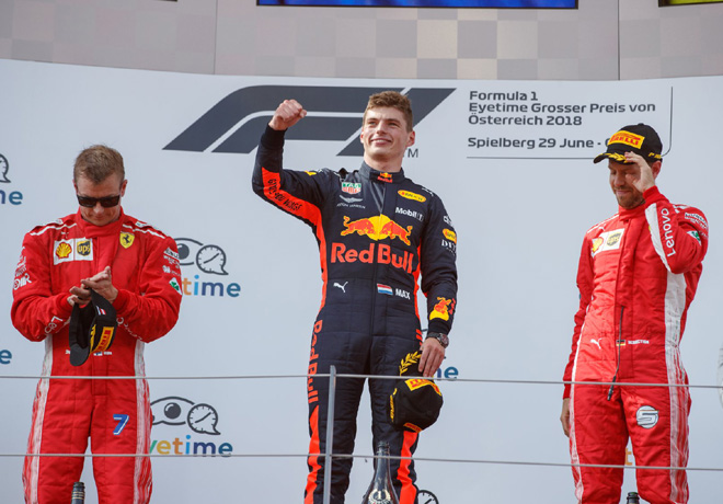 F1 - Austria 2018 - Carrera - Kimi Raikkoinen - Max Verstappen - Sebastian Vettel en el Podio