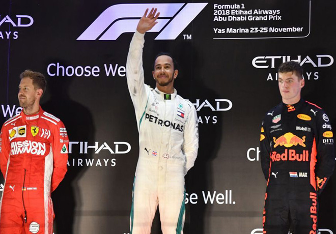 F1 - Abu Dhabi 2018 - Carrera - Sebastian Vettel - Lewis Hamilton - Max Verstappen en el Podio