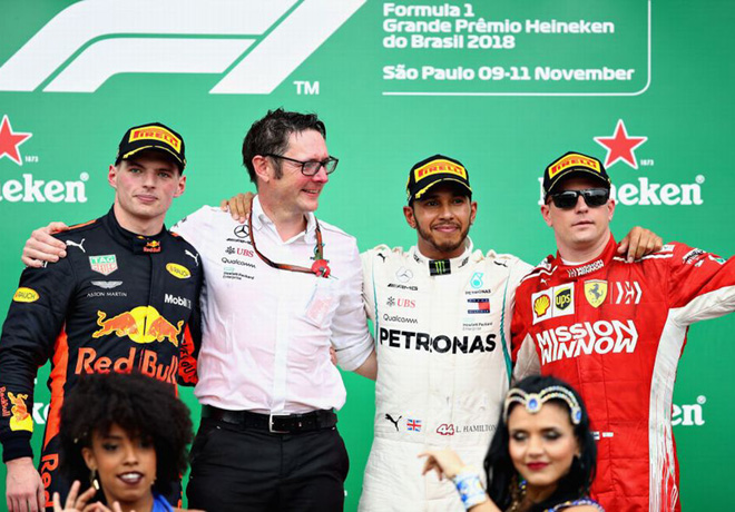 F1 - Brasil 2018 - Carrera - Max Verstappen - Lewis Hamilton - Kimi Raikkoinen en el Podio