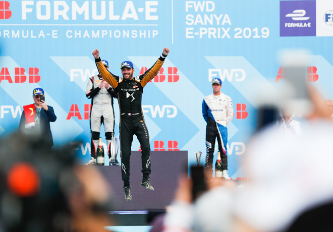 Formula E - Sanya - China 2019 - Carrera - Antonio Felix da Costa - Jean-Eric Vergne - Oliver Rowland en el Podio