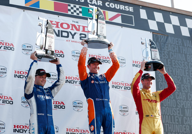 IndyCar - Mid-Ohio 2019 - Carrera - Felix Rosenqvist - Scott Dixon - Ryan Hunter-Reay en el Podio