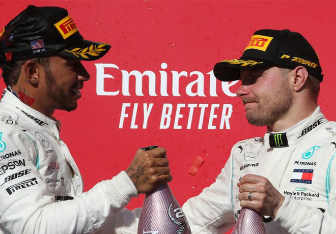 F1 - Estados Unidos 2019 - Carrera - Lewis Hamilton y Valteri Bottas en el Podio