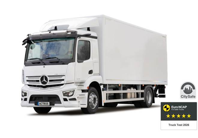 Euro NCAP otorga cinco estrellas por el alto nivel de seguridad de Mercedes-Benz Trucks.