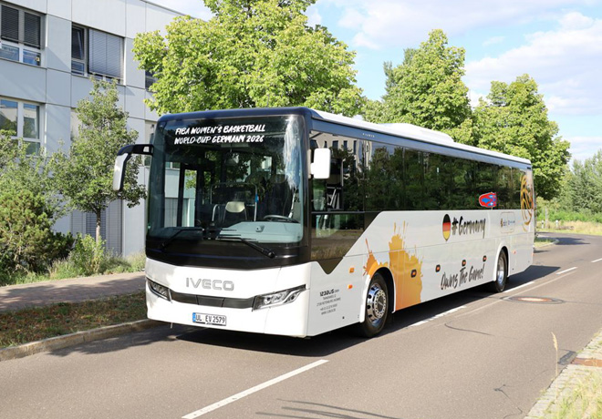123Bus elige el Iveco Bus Evadys para apoyar a la Selección Alemana de básquet en la Copa del Mundo Femenina de la FIBA 2026.